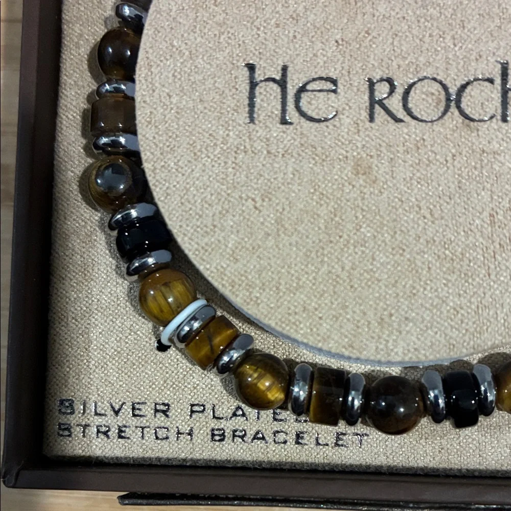 Rocks Silver Plated Bracelet with Brown and Black Beads